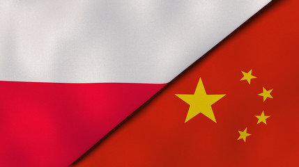 The flags of Poland and China. News, reportage, business background. 3d illustration