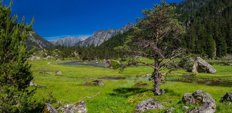 Nice landscape of Marcadau Valley in the French Pyrenees, Trip to Cauterets, France.
