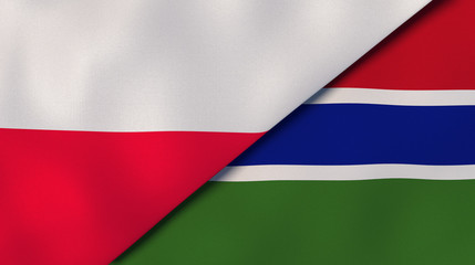 The flags of Poland and Gambia. News, reportage, business background. 3d illustration