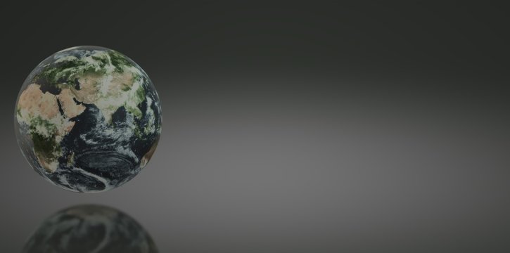 3D image of the earth on a black background and place for text. Earth Day. Aviation Day. World Aviation and Space Day.