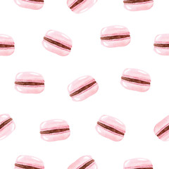 watercolor pink macarons seamless pattern on white background for fabric, textile, scrapbooking, wrapping paper,invitations,cooking and kitchen decorations