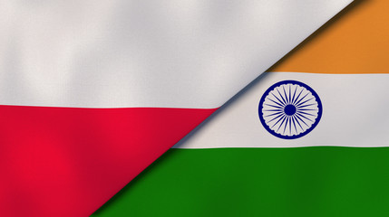 The flags of Poland and India. News, reportage, business background. 3d illustration