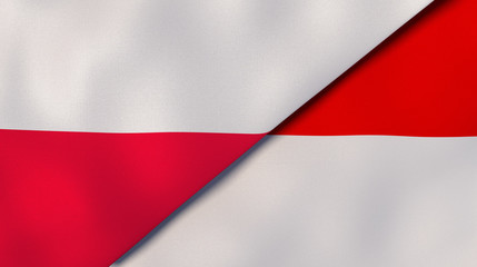 The flags of Poland and Indonesia. News, reportage, business background. 3d illustration