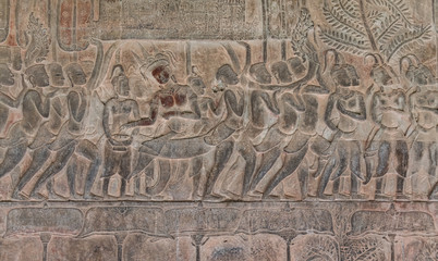 Reliefs in the Angkor Wat temple, Cambodia