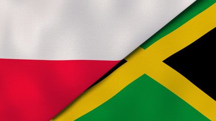 The flags of Poland and Jamaica. News, reportage, business background. 3d illustration