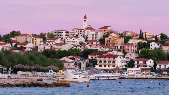 Small croatian town Seget Donji near the Trogir town at sunset, Croatia