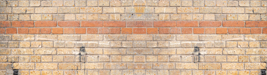 Brown beige orange damaged rustic brick wall texture banner panorama	
