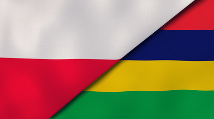 The flags of Poland and Mauritius. News, reportage, business background. 3d illustration