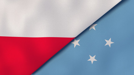 The flags of Poland and Micronesia. News, reportage, business background. 3d illustration