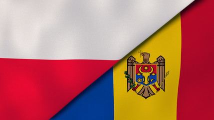 The flags of Poland and Moldova. News, reportage, business background. 3d illustration