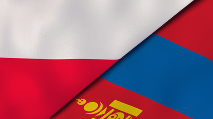 The flags of Poland and Mongolia. News, reportage, business background. 3d illustration