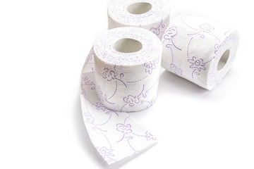 Tissue paper roll for bathroom. Soft Toilet paper isolated on white background. Bathroom hygiene concept.