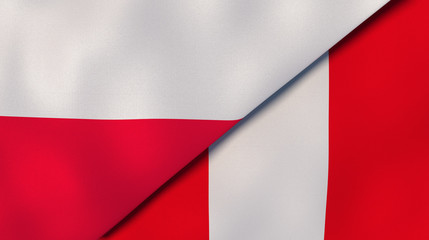 The flags of Poland and Peru. News, reportage, business background. 3d illustration
