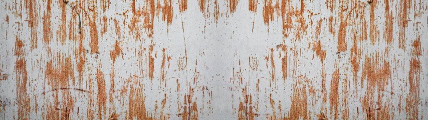 Rusty scratched  white weathered metal wall texture background panorama banner, with space for text	
