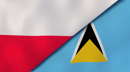 The flags of Poland and Saint Lucia. News, reportage, business background. 3d illustration