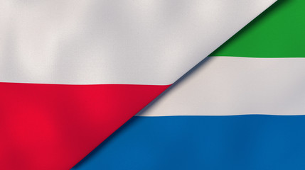 The flags of Poland and Sierra Leone. News, reportage, business background. 3d illustration