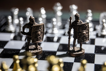 Chess board game concept of business ideas and competition and strategy ideas Chess figures on a...