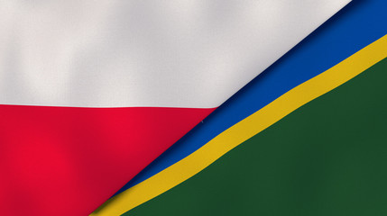 The flags of Poland and Solomon Islands. News, reportage, business background. 3d illustration