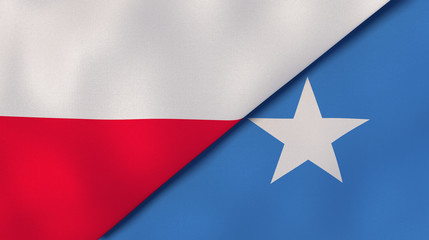 The flags of Poland and Somalia. News, reportage, business background. 3d illustration