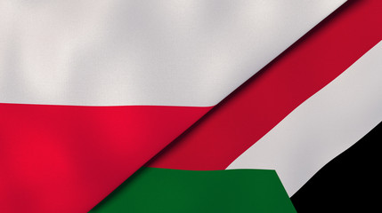 The flags of Poland and Sudan. News, reportage, business background. 3d illustration