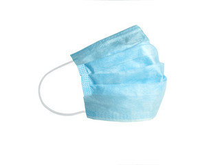 Blue medical mask respirator on a white isolated background. To protect the doctor from viruses, covid-19, contamination