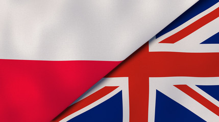 The flags of Poland and United Kingdom. News, reportage, business background. 3d illustration