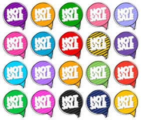 Set Hot Sale speech bubble banners, discount tags design template, app icons, vector illustration