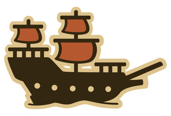 Vector drawing of a renaissance galleon with simple lines and flat colors isolated on white.
