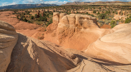 Hoodoo On Slick Rock Overlooking The Straight Cliffs Formation at The Devils Rock Garden on The Kaiparowits Plateau,Devils  Rock Garden, Grand Staircase-Escalante NM, Utah, USA