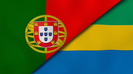 Fototapeta premium The flags of Portugal and Gabon. News, reportage, business background. 3d illustration