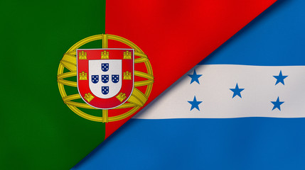 The flags of Portugal and Honduras. News, reportage, business background. 3d illustration