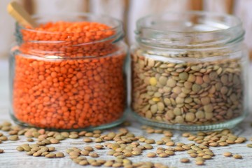 
background of edible pulses in a glass jar