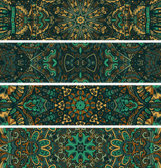 Abstract vector seamless ethnic geometric banner background set