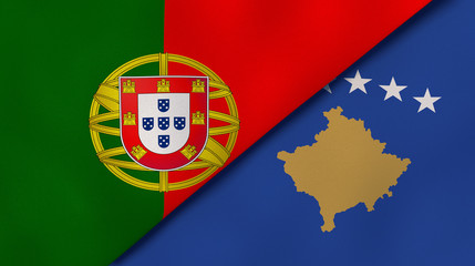 The flags of Portugal and Kosovo. News, reportage, business background. 3d illustration