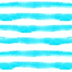 Behang Aquarel prints Hand verf streep naadloos patroon. Aquarel gestreepte geometrische achtergrond. Blauwe inkt penseelstreken. grunge strepen, moderne penseellijn voor verpakking, behang, textiel.