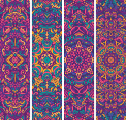 Abstract vector seamless ethnic geometric banner background set