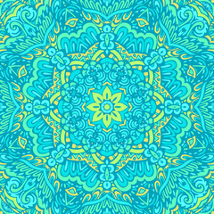 Indian floral paisley medallion pattern with mandala in handdrawn doodle style