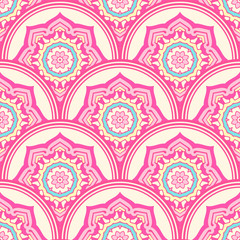 Traditional Japanese seamless pattern. Pink soft colored fish squama. Mermaid scales. Stock vector