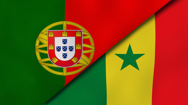 The flags of Portugal and Senegal. News, reportage, business background. 3d illustration