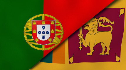The flags of Portugal and Sri Lanka. News, reportage, business background. 3d illustration