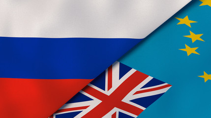 The flags of Russia and Tuvalu. News, reportage, business background. 3d illustration