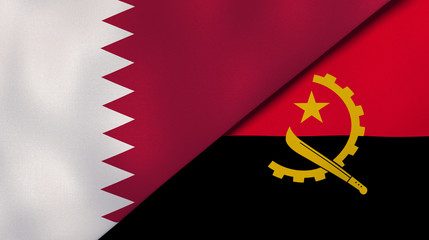 The flags of Qatar and Angola. News, reportage, business background. 3d illustration