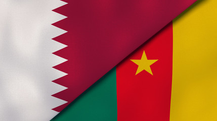 The flags of Qatar and Cameroon. News, reportage, business background. 3d illustration