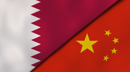 The flags of Qatar and China. News, reportage, business background. 3d illustration