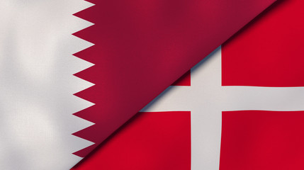 The flags of Qatar and Denmark. News, reportage, business background. 3d illustration