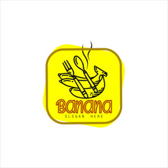 Fruit logo, banana logo. banana with frame, brand and white background