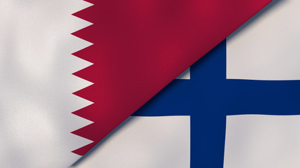 The flags of Qatar and Finland. News, reportage, business background. 3d illustration