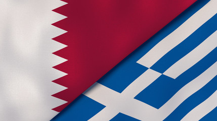The flags of Qatar and Greece. News, reportage, business background. 3d illustration