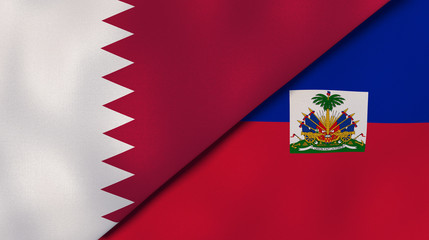 The flags of Qatar and Haiti. News, reportage, business background. 3d illustration