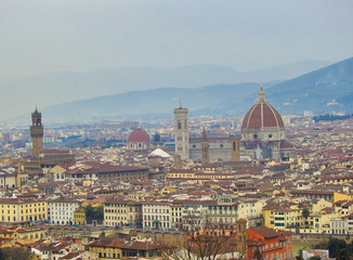 Fototapeta na wymiar Panoramica de la ciudad de Florencia, Italia con un cielo nublado.